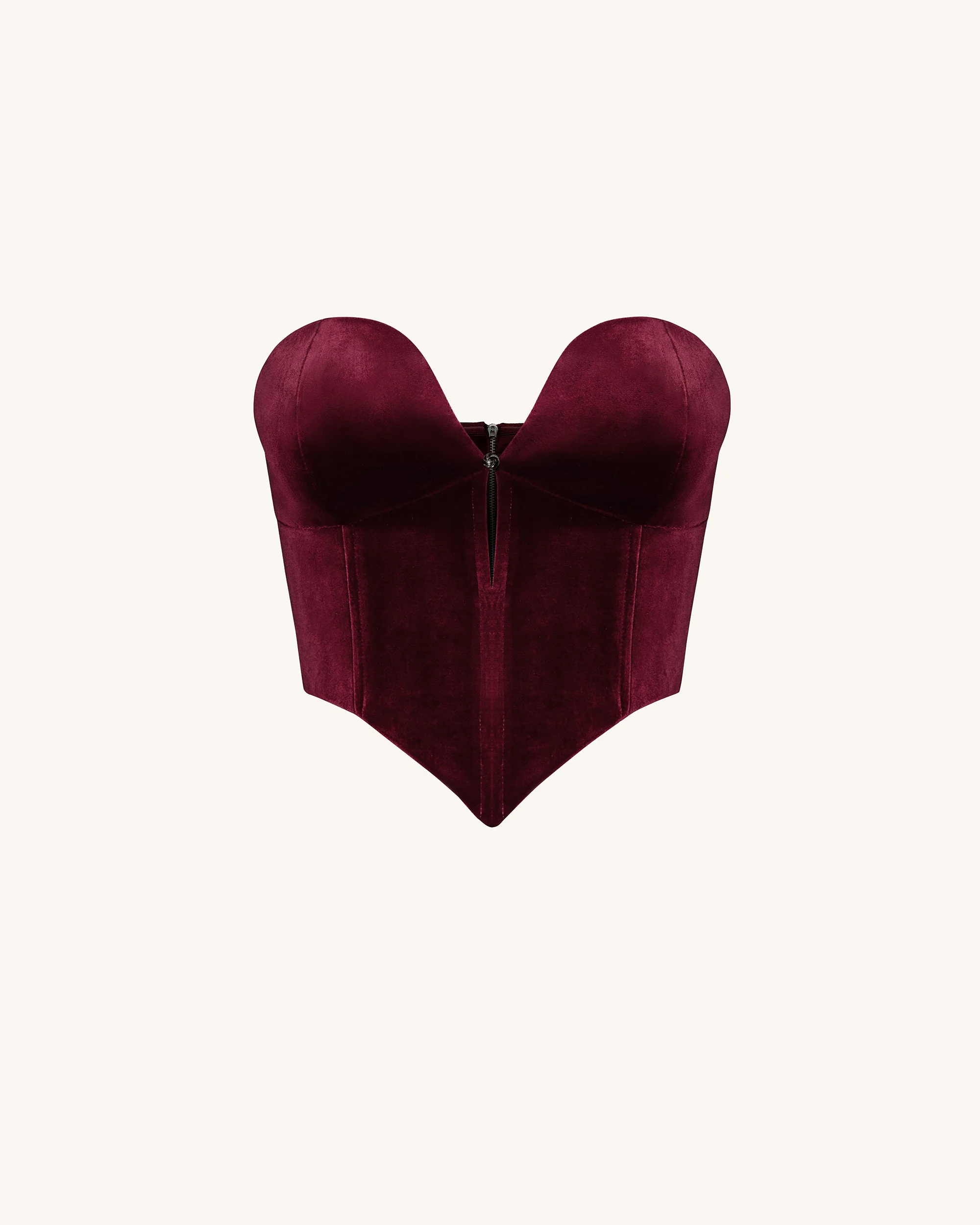 Anna Low-Cut Velvet Corset Top - Bordeaux - Image 3