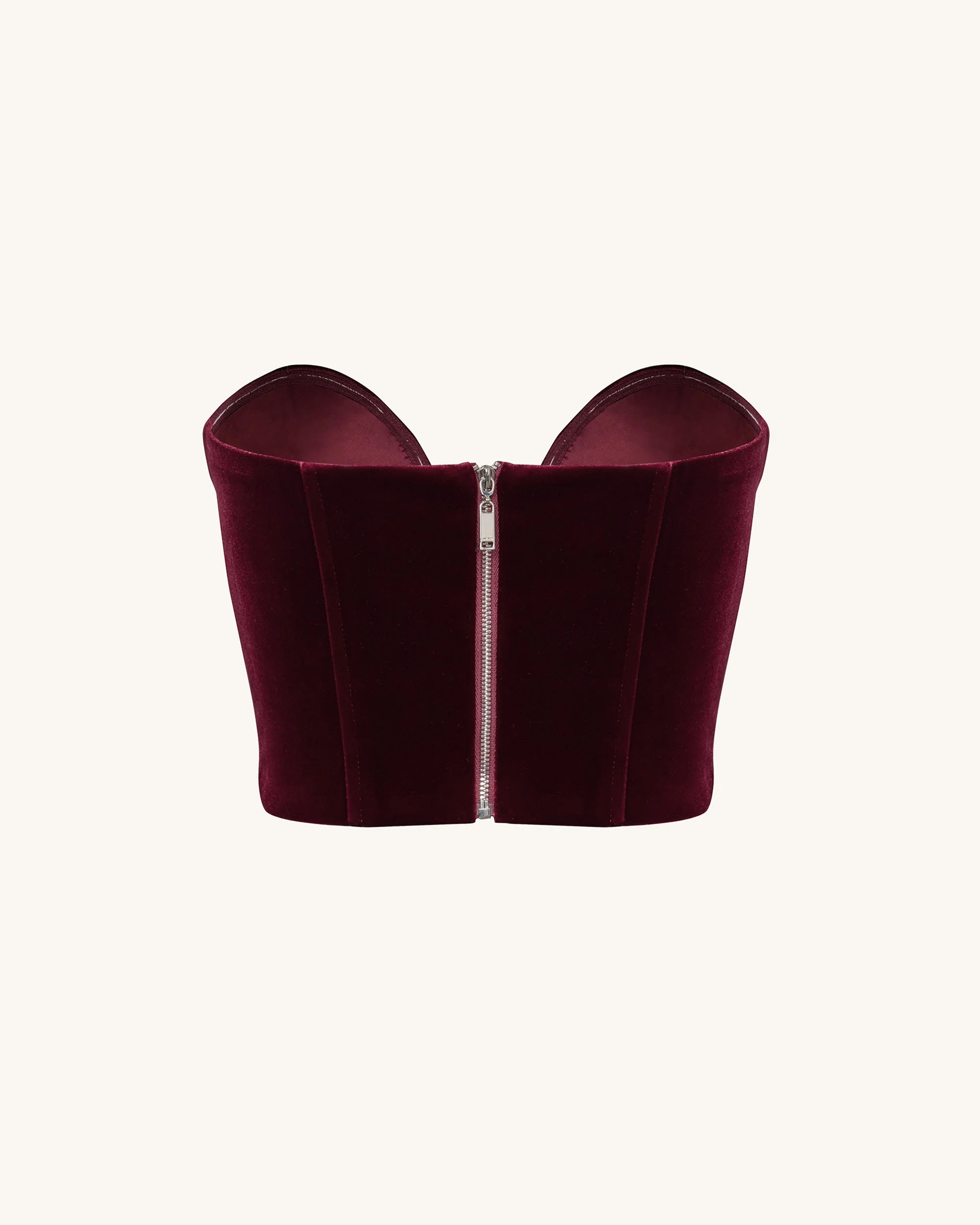 Anna Low-Cut Velvet Corset Top - Bordeaux - Image 6