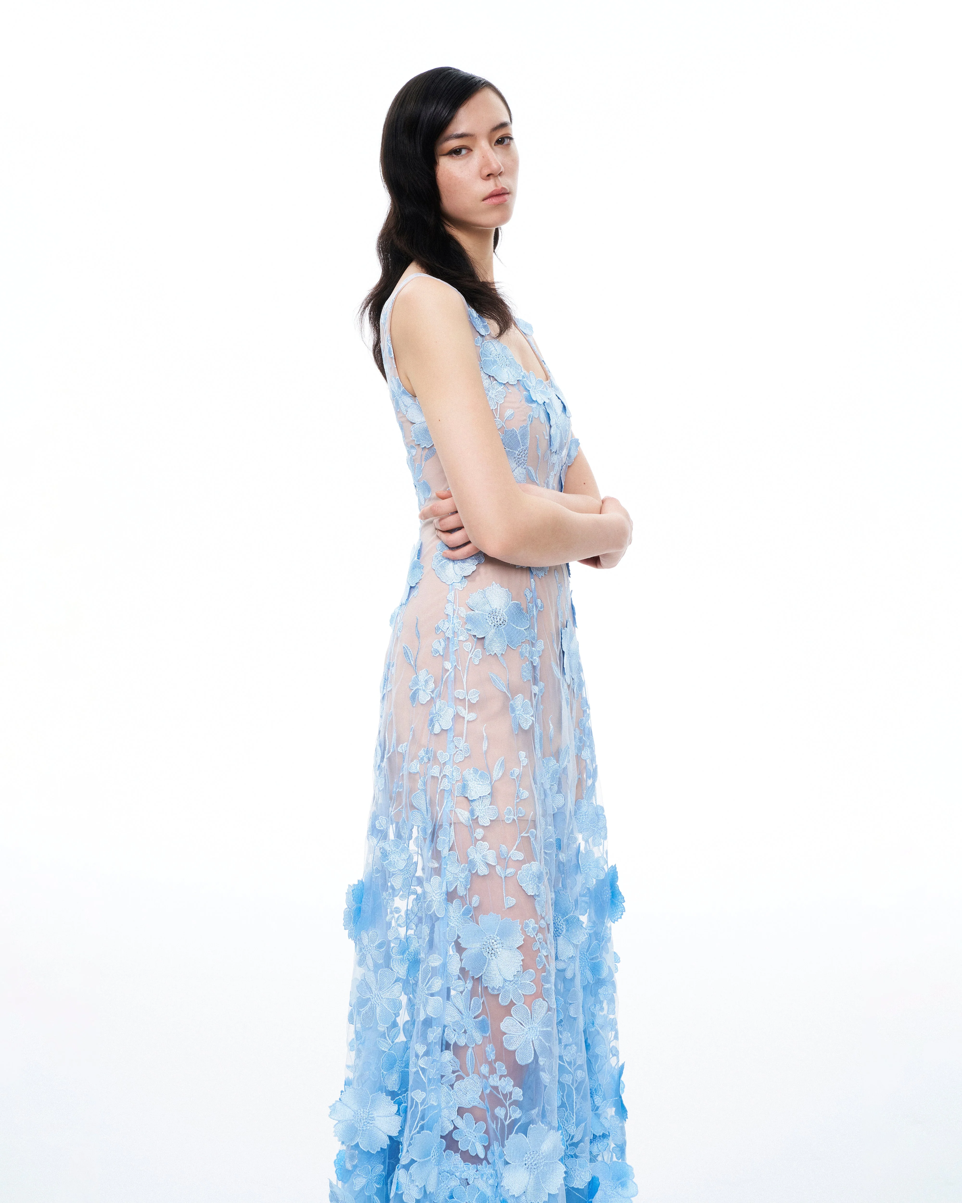 Clementine Abito con Ricami Floreali 3D - Blu - Image 6