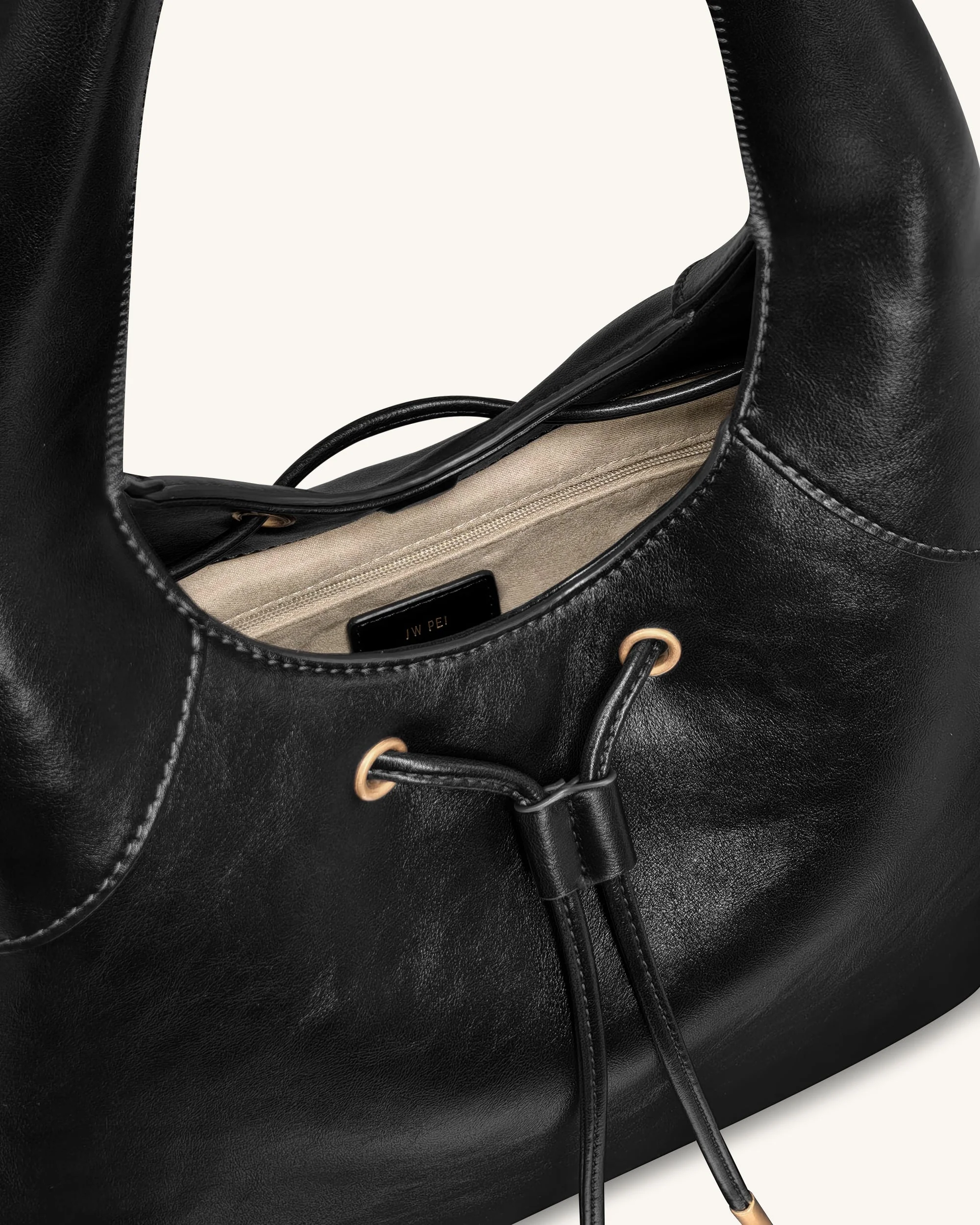 Borsa Hobo con coulisse Elara - Nero - Image 4