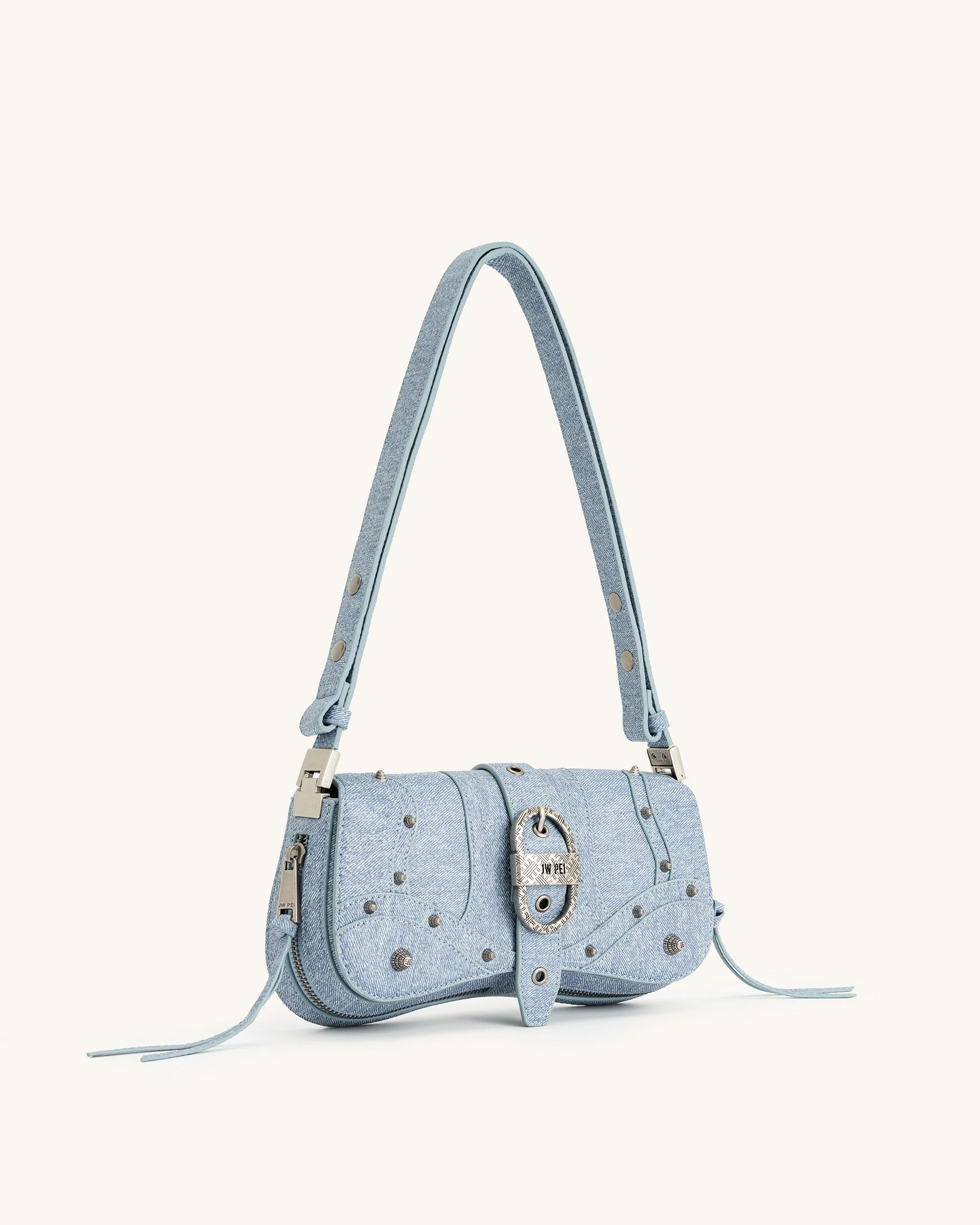 Borsa a tracolla curva Joy Denim Embossed - Blu - Image 3