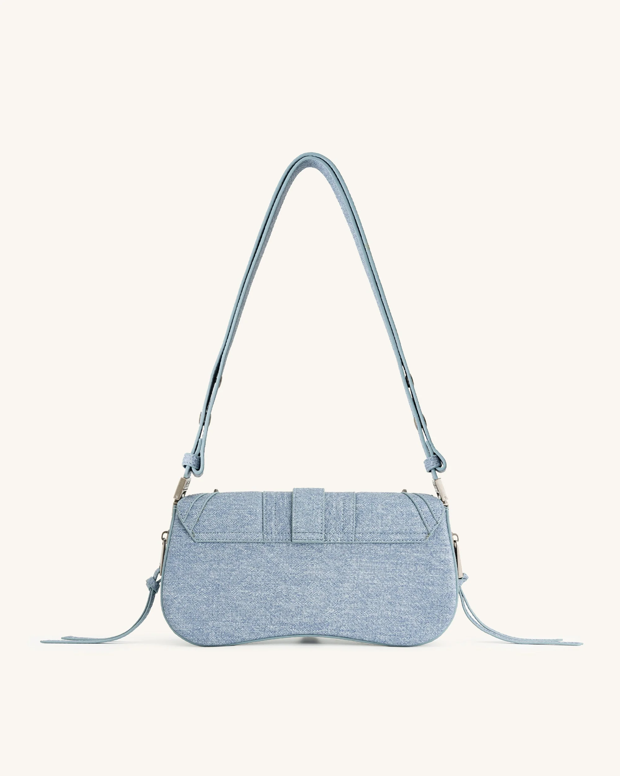 Borsa a tracolla curva Joy Denim Embossed - Blu - Image 4