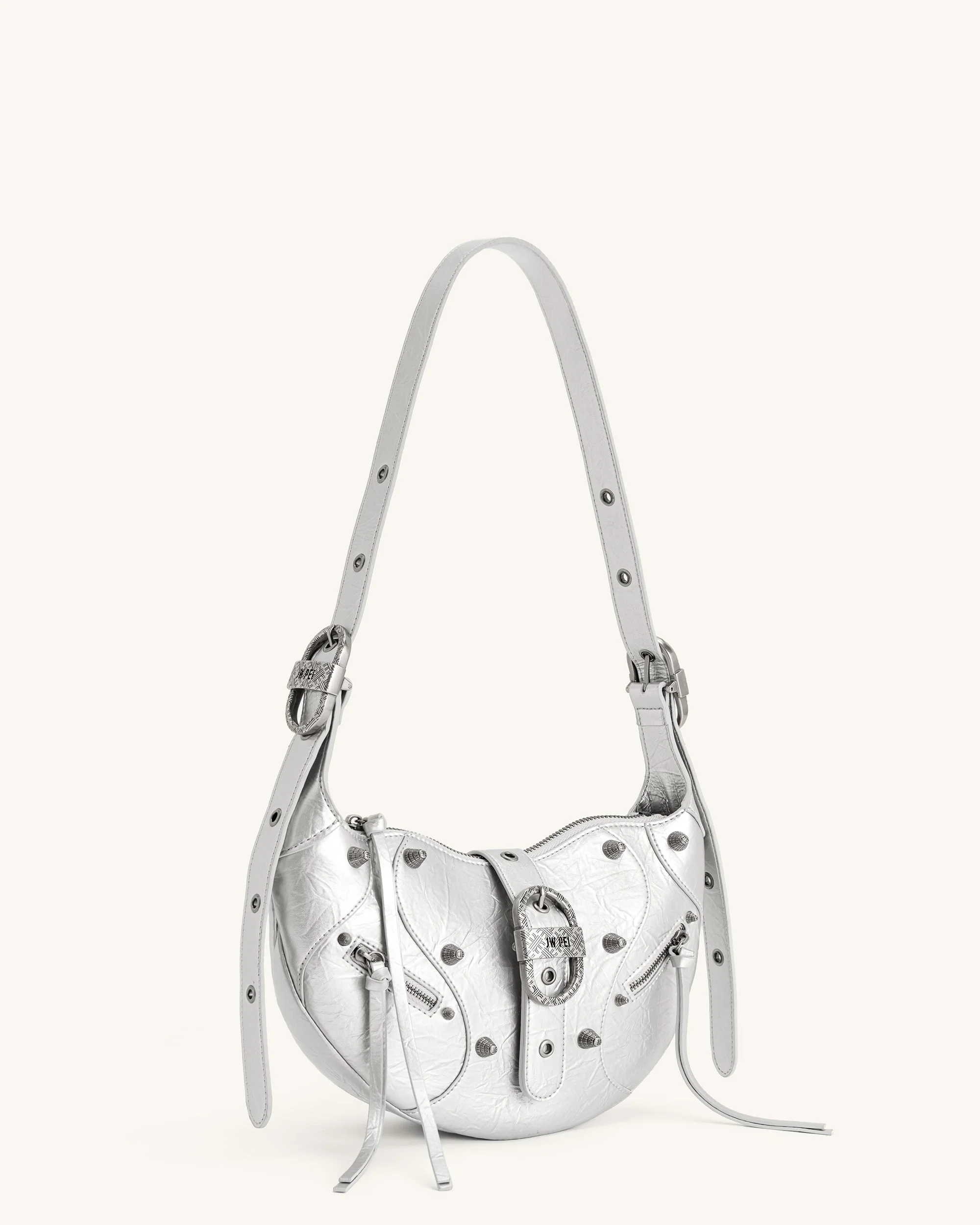 Borsa a tracolla con pieghe metalliche Tessa - Argento - Image 3