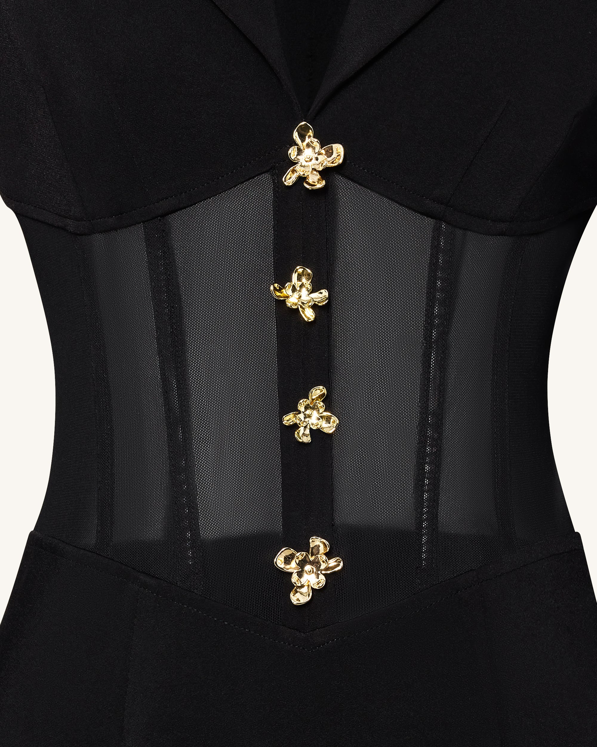 Abito Maxi con Corsetto e Blazer Trasparente - Nero - Image 5