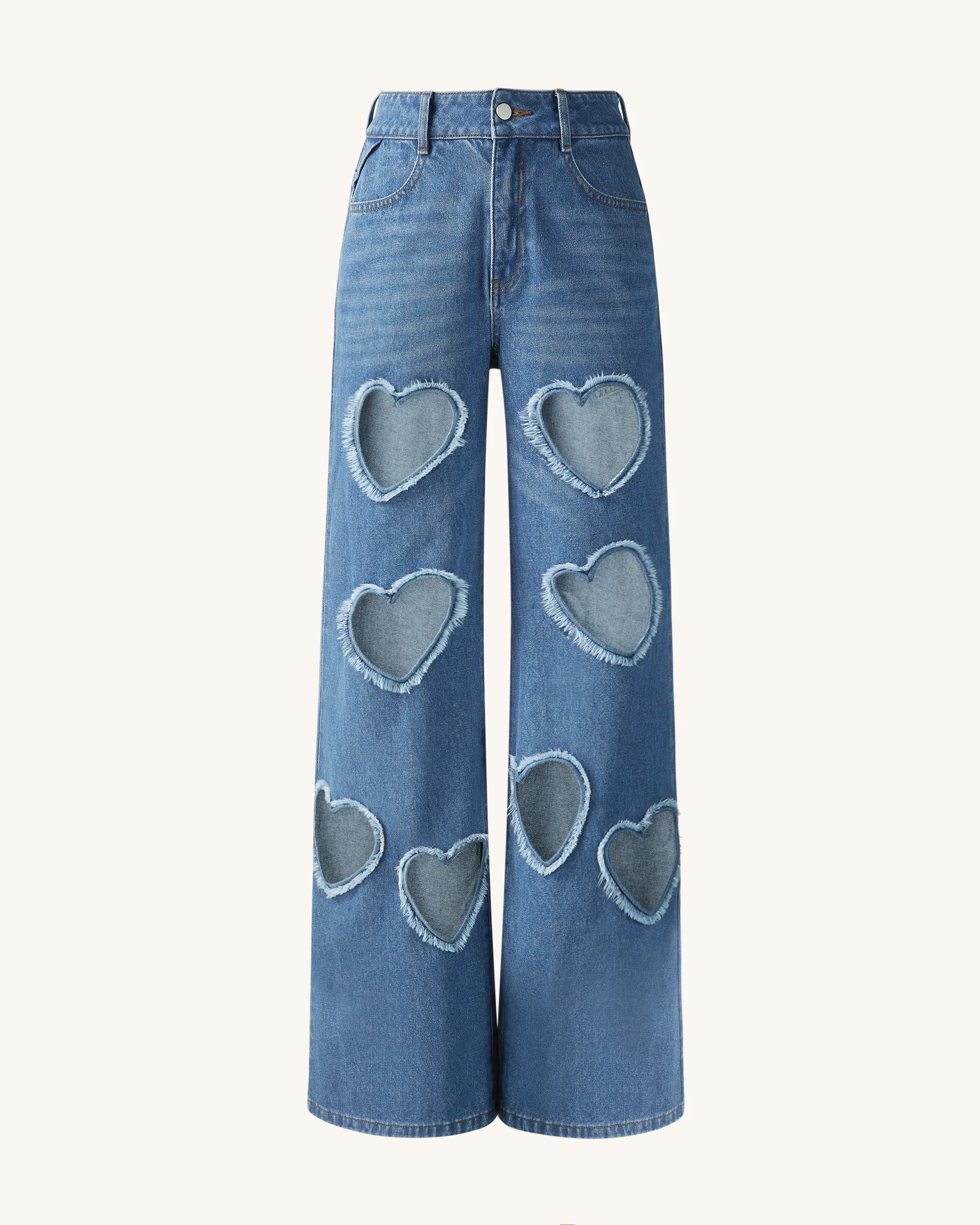Jeans in Denim con Cuore Intagliato e Decorazioni Sophia - Blu Medio - Image 6