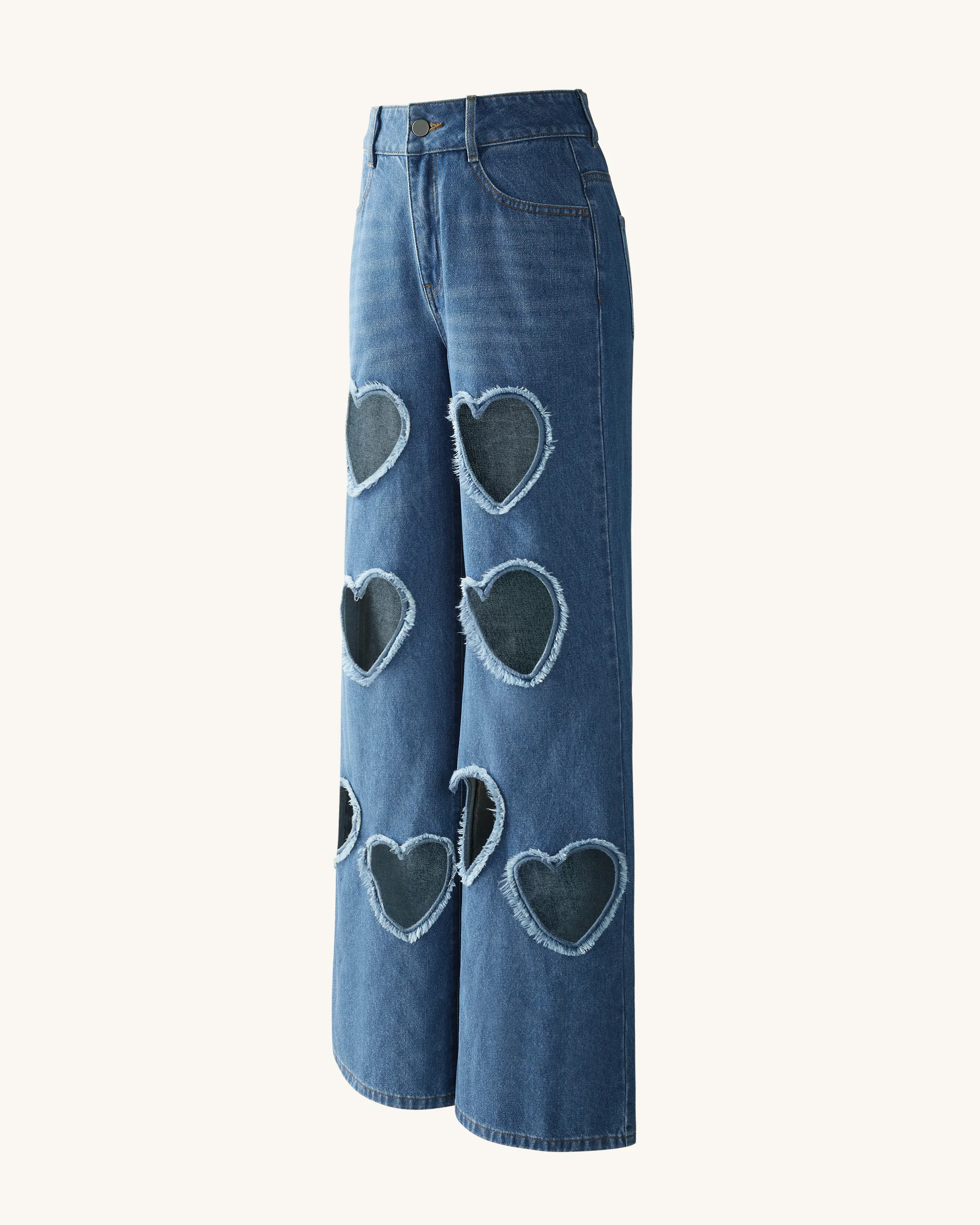 Jeans in Denim con Cuore Intagliato e Decorazioni Sophia - Blu Medio - Image 7