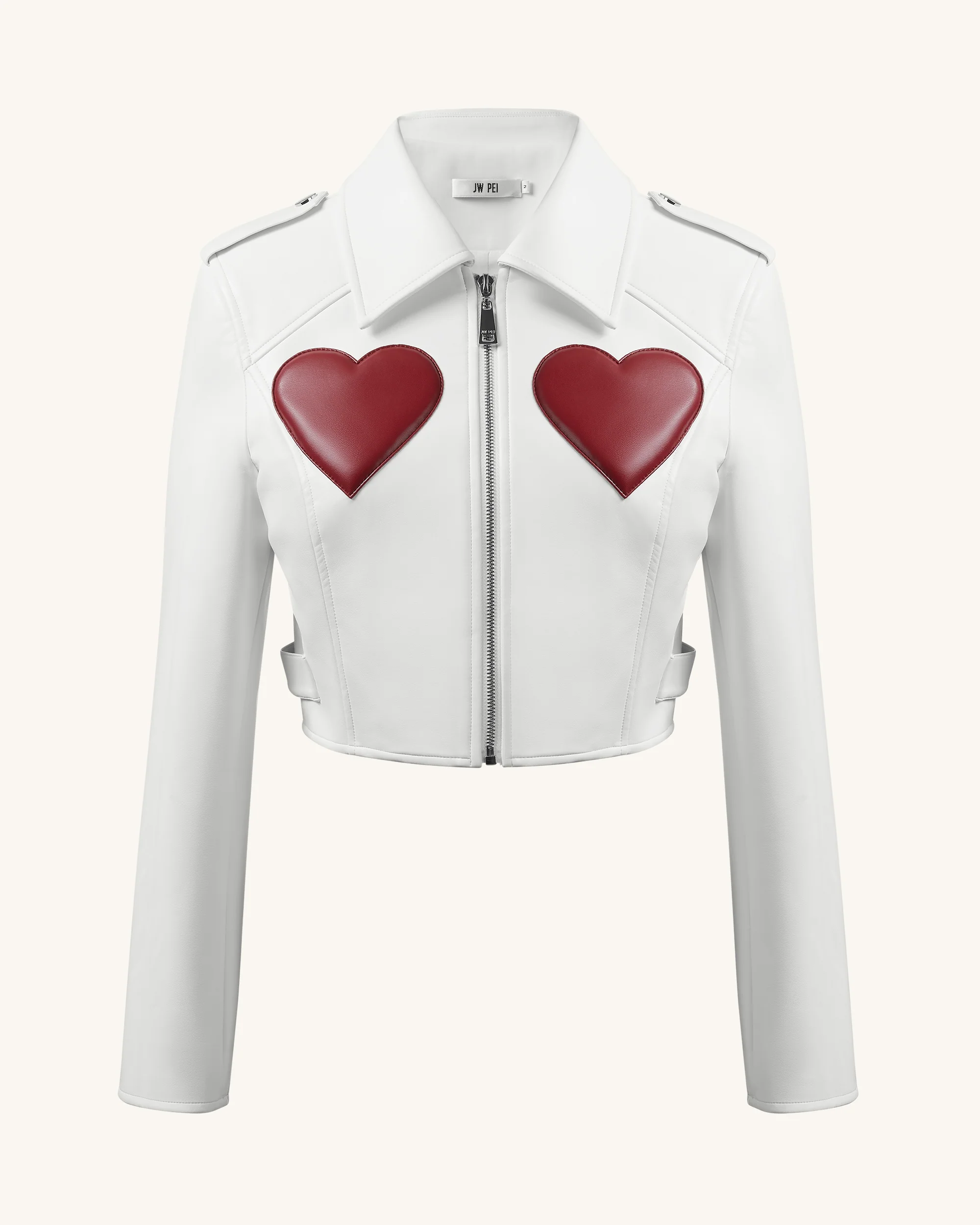 Sophie Cropped Leather Jacket - Bianco e Rosso - Image 3