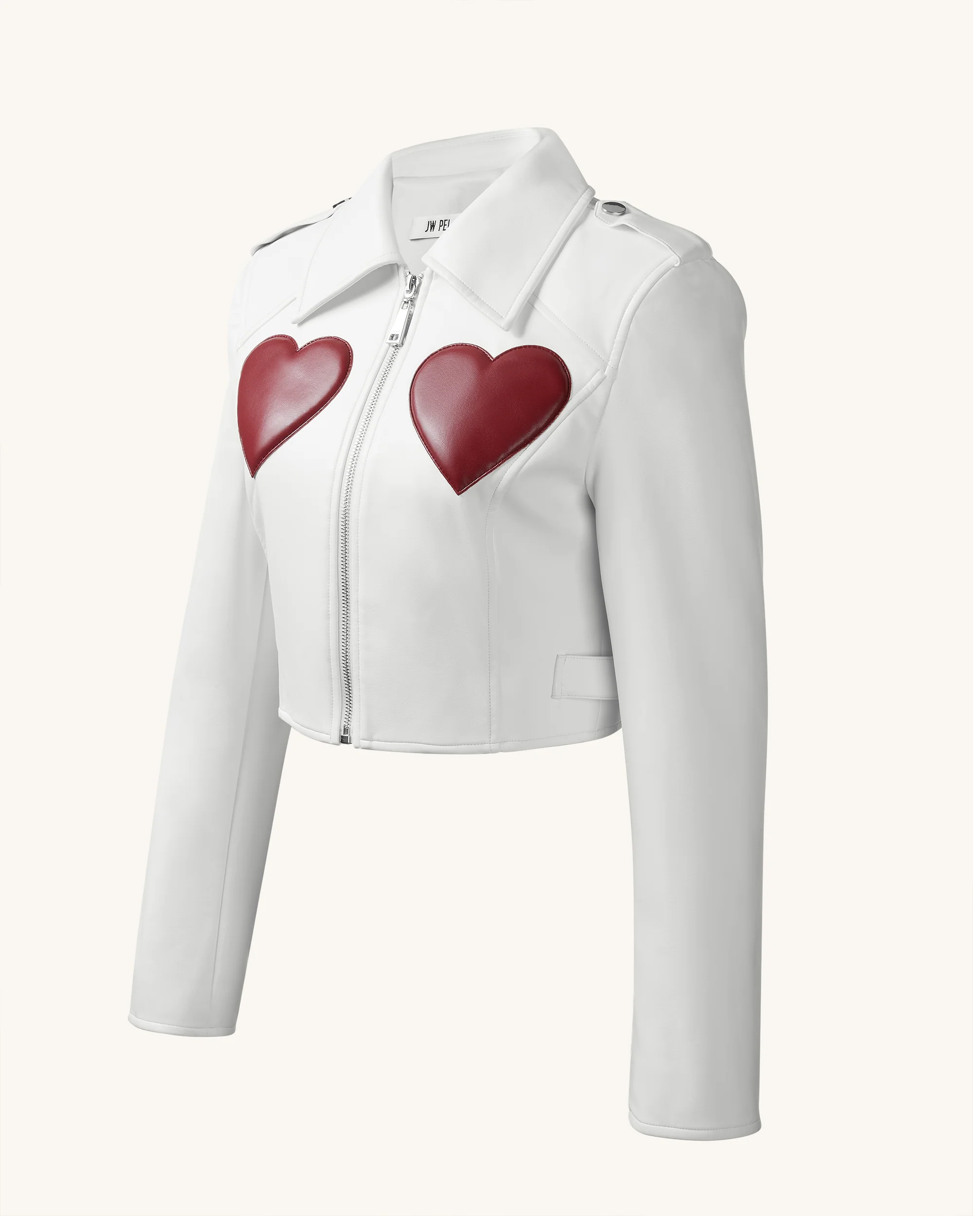 Sophie Cropped Leather Jacket - Bianco e Rosso - Image 4