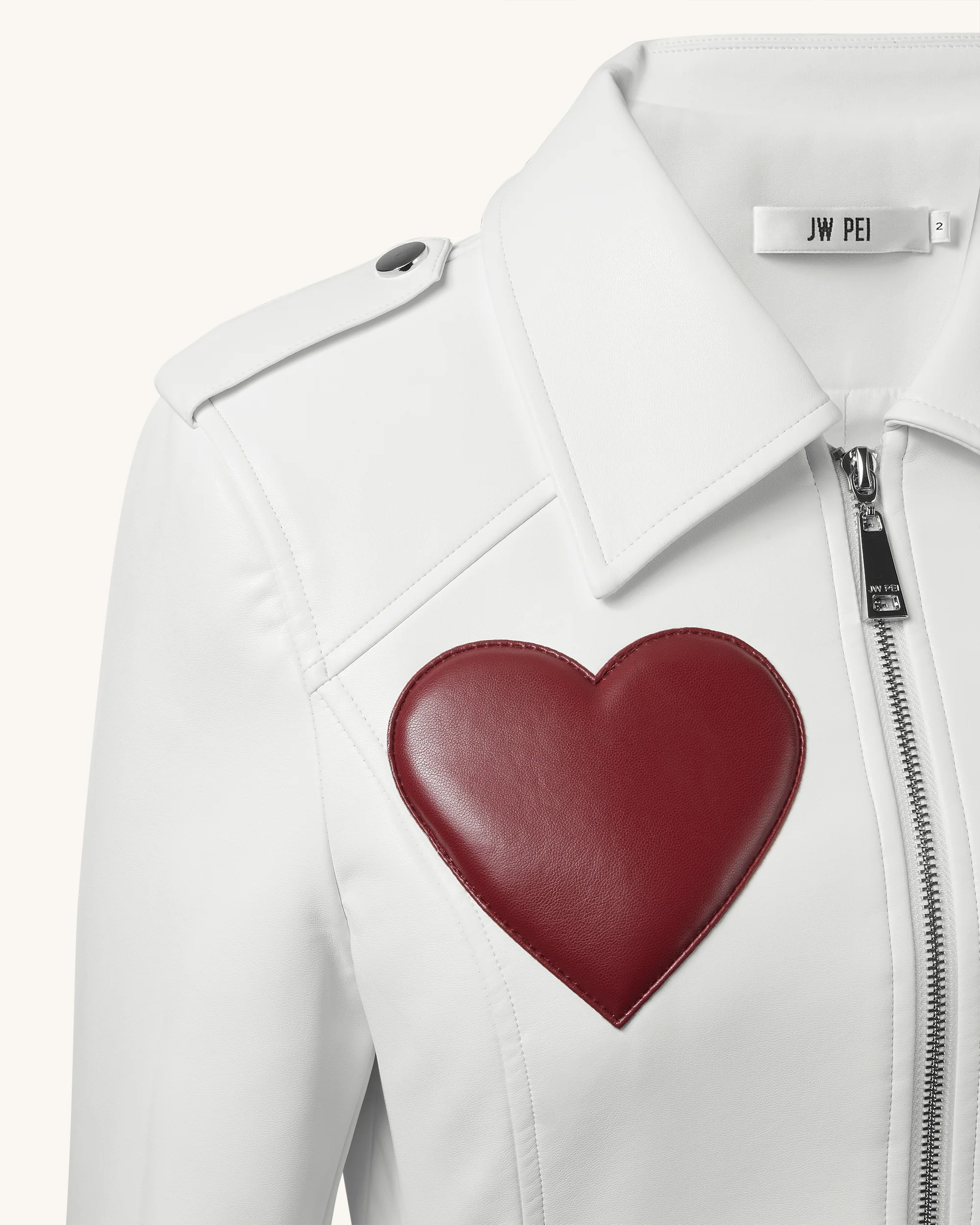 Sophie Cropped Leather Jacket - Bianco e Rosso - Image 6