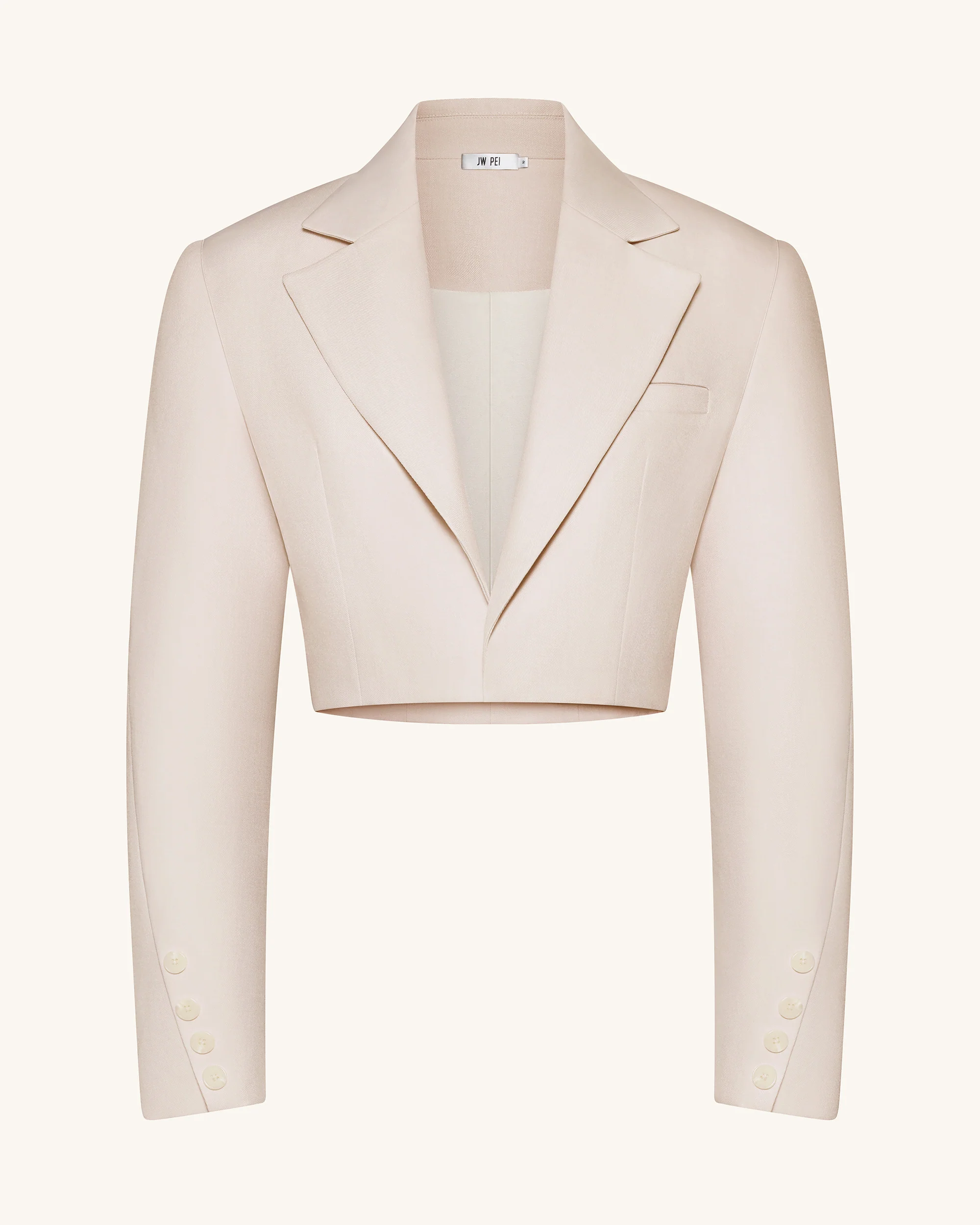 Blazer corto strutturato con spalle a punta - Beige - Image 4