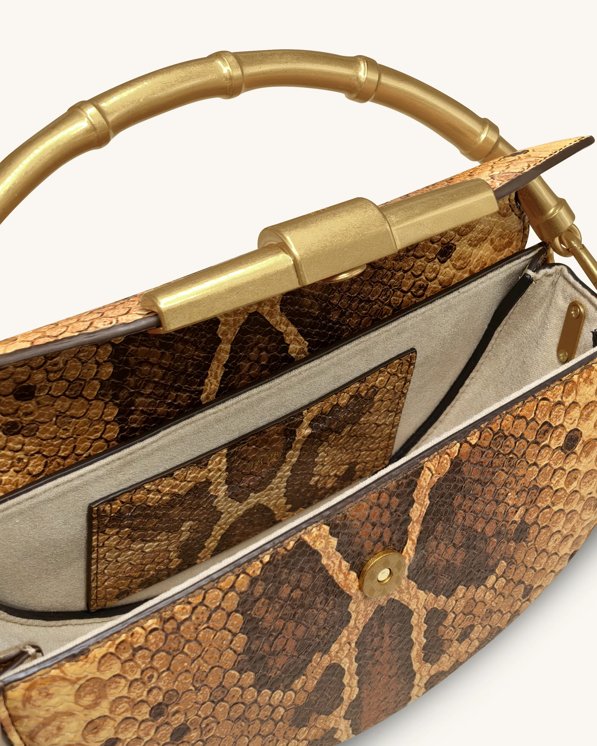 Borsa con manico a mezzaluna stampa pitone Sylvie - Marrone giallastro - Image 4